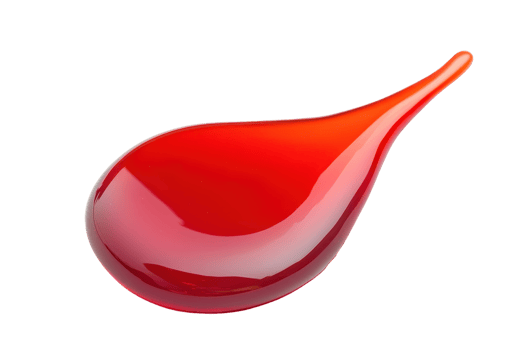 High-resolution image of a glossy red paint droplet isolated on a transparent background. Perfect for design projects and artistic compositions. png