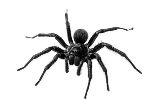 Close-up image of a black tarantula spider isolated on a transparent background. showcasing its detailed anatomy and unique appearance. png