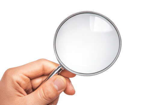 Close-up hand holding a magnifying glass isolated on transparent background. ideal for search, research, and investigation concepts. png