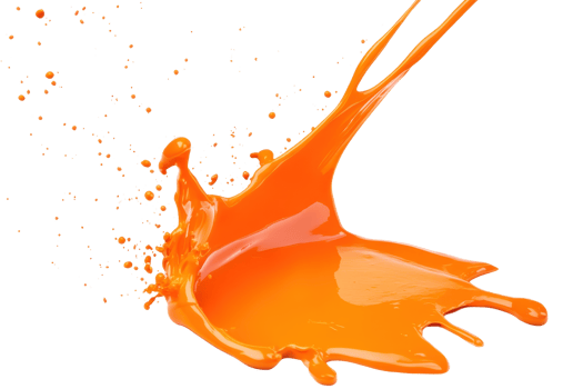 Dynamic splash of bright orange paint freeze-framed mid-air against a transparent background. for a creative, vibrant design. png