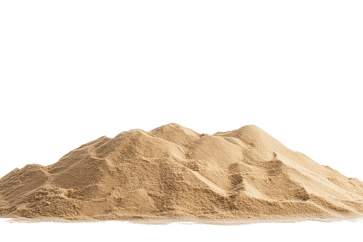 Heap of fine sand isolated on transparent background. ideal for construction, building material, or natural landscapes in stock photos png