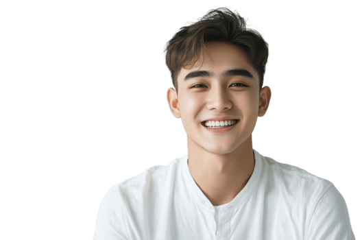 Smiling young man in white shirt isolated on transparent background. representing happiness and positivity. png