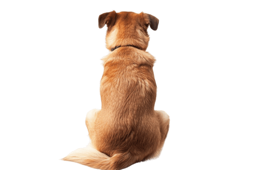 A back view of a brown dog sitting against a transparent background. showcasing its fur and tail. png
