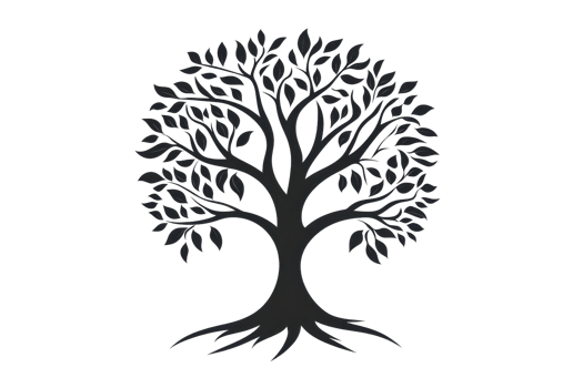 Black silhouette of a tree with detailed branches and leaves. Ideal for nature, environment, and life-themed designs and projects. png