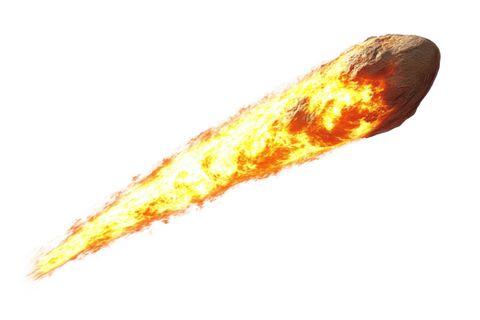 A blazing meteorite streaking across the night sky, illuminating its path with intense flames and fiery spectacle. png