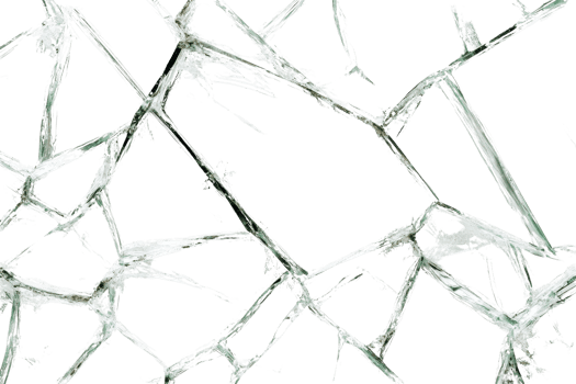 High-resolution image of shattered glass with intricate cracks and shards. Perfect for backgrounds, textures, or dramatic design elements. png