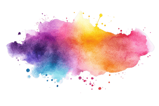 Vibrant watercolor splash with a blend of pink, yellow, purple, and blue hues. Perfect for backgrounds, arts, and creative projects. png