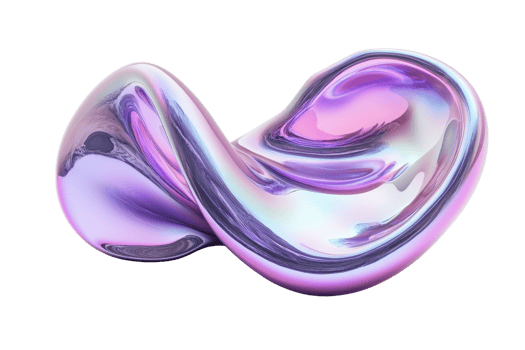 Abstract metallic shape with smooth curves in vibrant pink and purple tones, perfect for digital art and design projects. png