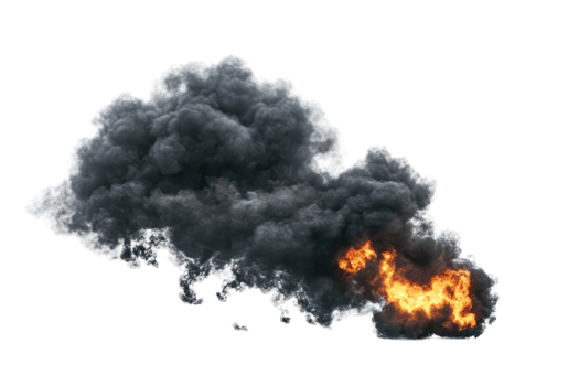 A dramatic cloud of dark smoke and flames, indicating a fire or explosion. High-resolution image ideal for emergency or disaster-themed content. png