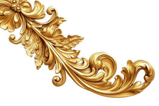 Elegant golden ornamental vintage baroque corner design with intricate detailing and floral patterns on a transparent background. png