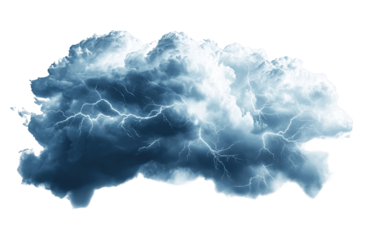 Dramatic thunderstorm cloud with vivid lightning bolts, showcasing the power and intensity of nature. Perfect for weather or nature themes. png
