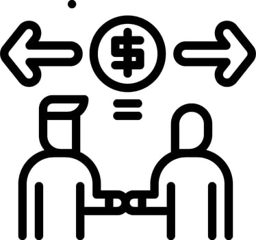 Two people shaking hands with a dollar sign above them vector