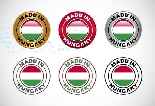 Made in Hungary label icon with flag. Icon set for business, badge, seal, sticker, logo, and symbol vector
