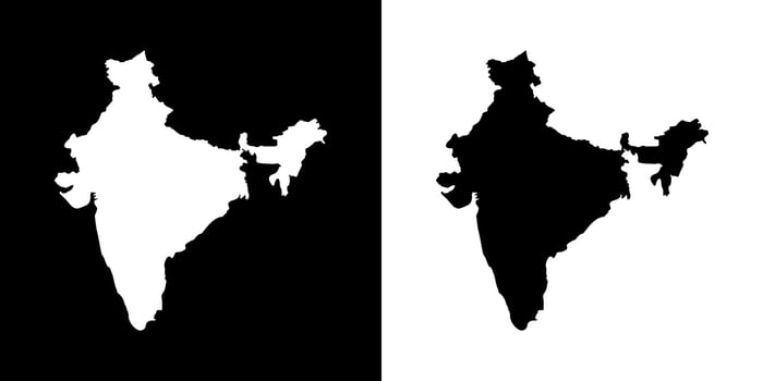 India map silhouette. Black and white concept. vector