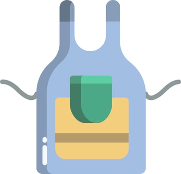 A blue apron with a green cup on it vector