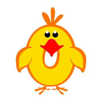 Cartoon number 0 like yellow chicken, figure Zero. Cartoon of number with a animal concept. Calligraphy, lettering, typography for your Education cards or game. png