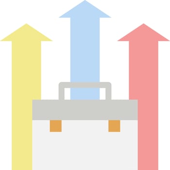 An illustration of a briefcase with arrows pointing up vector