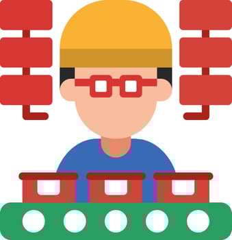 A man in a hard hat and glasses is sitting on a table vector