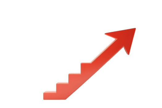 Red arrow staircase symbolizing growth, success, and progress. Ideal for business, finance, and development concepts. png