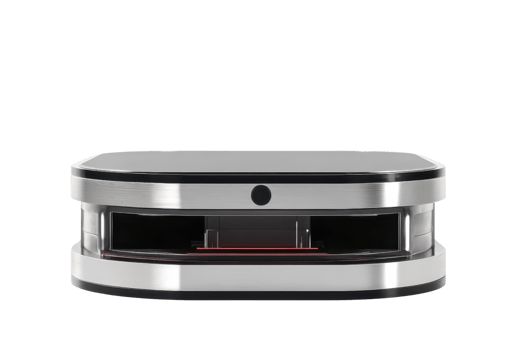 Robotic vacuum cleaner close-up on transparent background. Modern home cleaning device with sleek design for efficient and automated floor cleaning. png