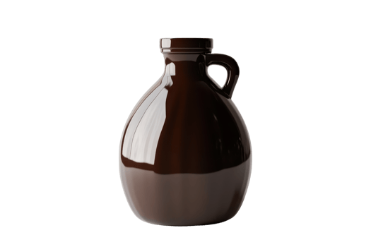 A simple, dark brown ceramic jug with a handle, isolated on a transparent background. Perfect for home decor or antique collections. png