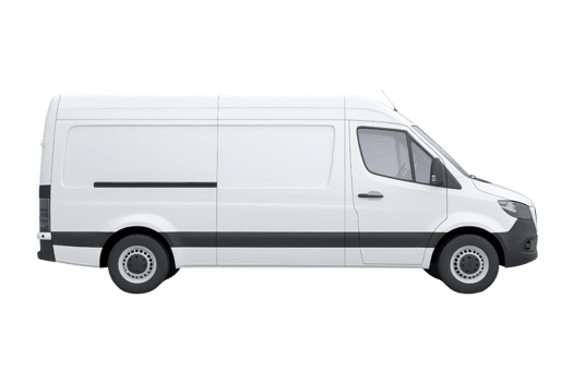 Side view of a modern white cargo van isolated on a transparent background. perfect for transportation and delivery themes. png