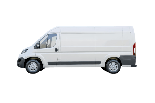 Side view of a white delivery van isolated on a transparent background. ideal for marketing and commercial transportation themes. png
