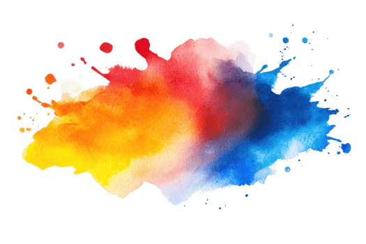 Abstract watercolor splash art with vibrant red, yellow, and blue hues blending seamlessly. Perfect for creative design projects. png