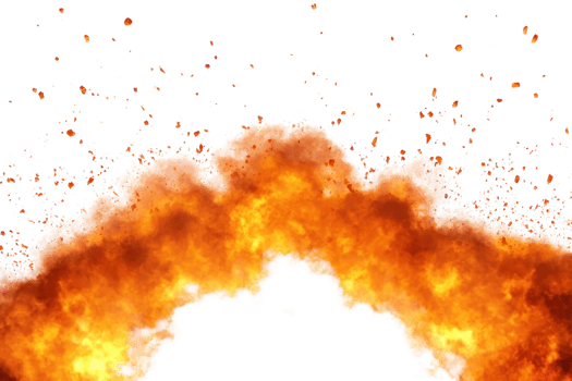 Explosive flame and fiery explosion isolated on transparent background. perfect for action scenes and dynamic presentations in stock photography. png