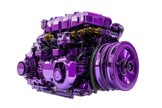 Purple automotive engine isolated on transparent background. showcasing intricate mechanical details and advanced engineering design. png