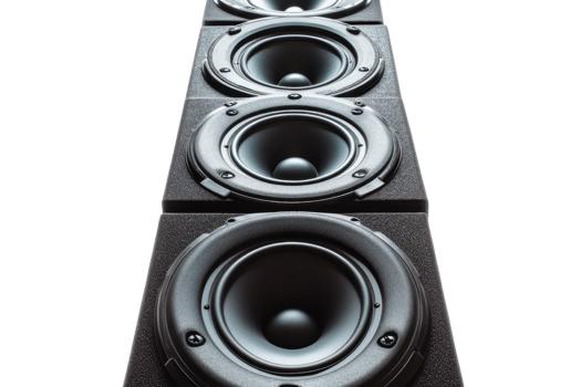 Powerful stack of speakers arranged vertically, emphasizing their design and technology for high-quality sound and audio performance. png
