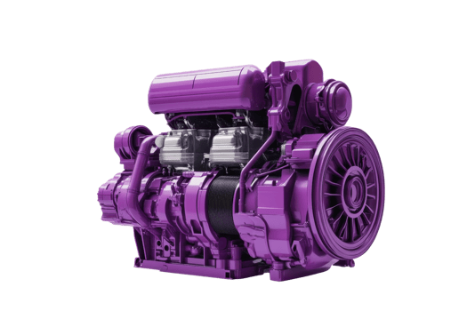 Purple industrial engine isolated on transparent background. showcasing intricate mechanical components and modern engineering design. png