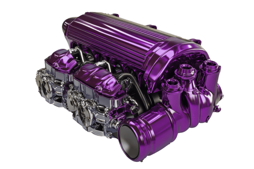 Shiny purple high-performance car engine on a transparent background. isolated automotive component for sports cars and engineering enthusiasts. png