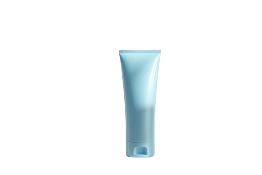 Minimalist blue plastic tube bottle designed for cosmetic products, creams, or gel. Isolated on a clean transparent background. png