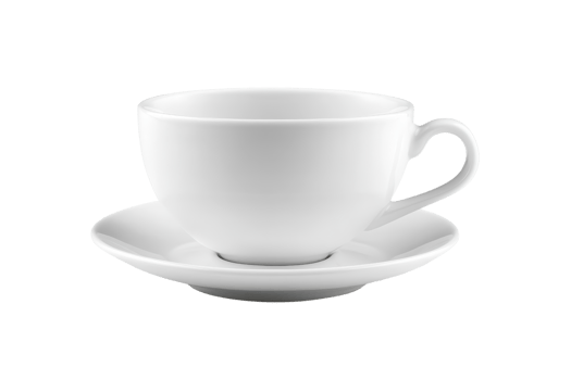 Elegant white ceramic cup with a saucer on a transparent background. Perfect for drinks such as tea or coffee. Isolated and minimalistic design. png