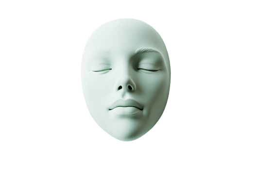 Minimalistic white mask with serene expression on transparent background. epitomizing tranquility and simplicity. png