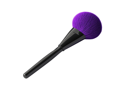 High-quality makeup brush with a purple bristle head on a black handle, ideal for blending powders and achieving flawless application. png