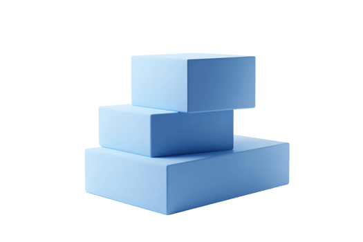 Minimalist blue rectangular blocks stacked in a geometric pattern on a transparent background. Ideal for design, architecture, or creative projects. png
