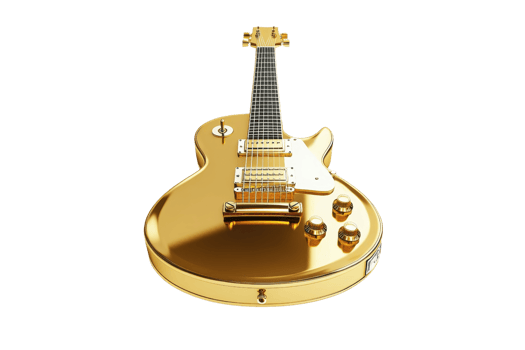 Gold electric guitar isolated on transparent background. Perfect for music and instrument-related themes in stock photography. png