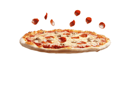 Delicious pepperoni pizza with cheese and tomato sauce, topped with fresh pepperoni slices. Perfect for any pizza lover. png