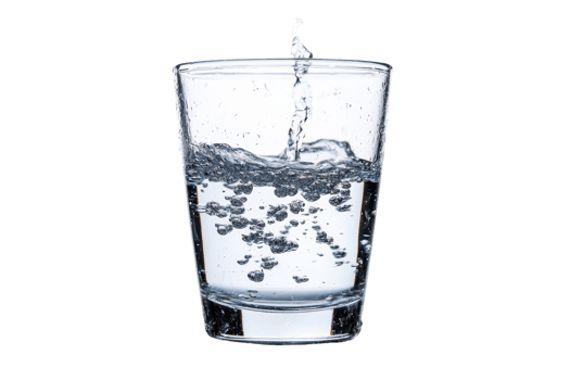 Fresh water being poured into a clear glass, showcasing bubbles and motion. Isolated on transparent background. ideal for hydration and purity concepts. png