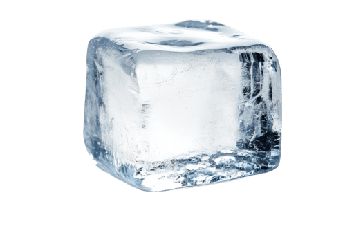 Close-up image of a single ice cube isolated on a transparent background. showcasing its clarity and texture, perfect for cooling beverages. png