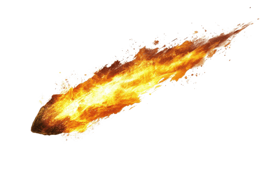 Dynamic image of a fiery meteor streaking through the sky, perfect for space and cosmic-themed designs and projects. png