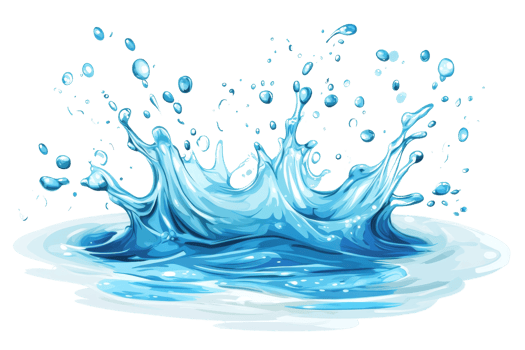 Illustration of a vibrant water splash showcasing detailed droplets in motion, creating a dynamic visual effect against a clean transparent background. png