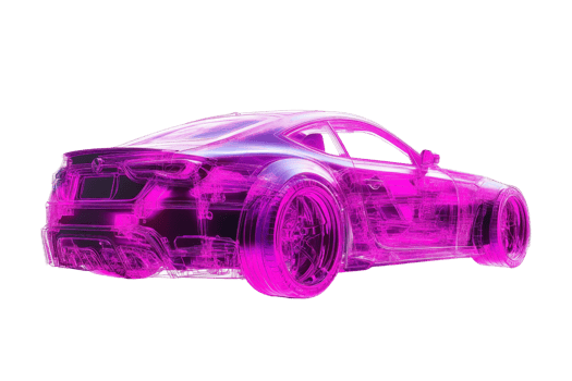 Futuristic concept of an electric sports car with neon purple highlights, showcasing sleek design and advanced technology for innovative transportation. png