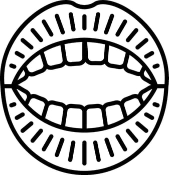 A black and white drawing of a mouth with teeth vector