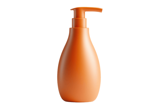 Orange plastic pump bottle for lotion or soap. Isolated on transparent background. perfect for branding and packaging designs. png