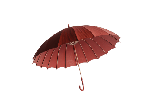 Elegant red umbrella isolated on transparent background. Classic design with a curved handle for style and functionality, perfect for rainy days. png