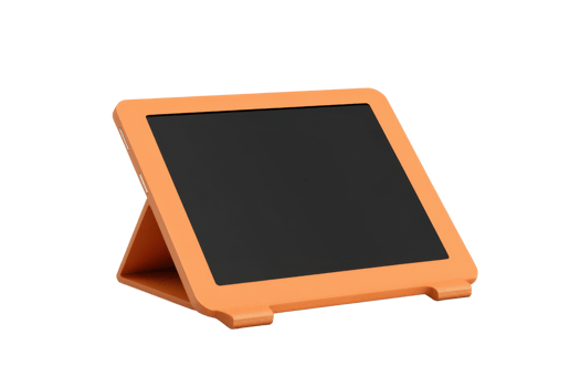 Bright orange tablet stand holder perfect for supporting devices, providing a stable base for tablets and e-readers in various environments. png