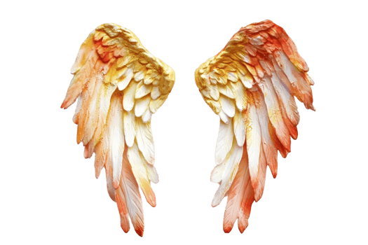 Beautiful pair of angel wings with orange and white feathers, perfect for fantasy themes and spiritual representations. png